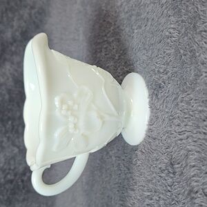 Vintage Cream Pitcher w/Embossed Flower & Leaf Patterns Scalloped Edge T7